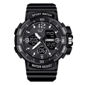 Dual-display sports watch in black resin with 50M water resistance and LED backlight - Black (1026)