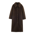 Cappotto lungo teddy marrone da donna con collo a rever e chiusura monopetto chic - XS / caffè