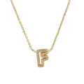 Golden necklace featuring a letter F pendant encrusted with clear sparkling crystals - Letter F