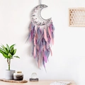Bohemian moon dreamcatcher with purple and pink feathers for home wall decoration - Moon Sparse - Grey Pink