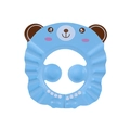 Blue cartoon bear baby shower cap with brown ears and adjustable white snap buttons - Bear Bath Hat Blue