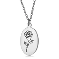 Silver stainless steel necklace featuring an oval rose pendant with fine engraving - June Rose (KN227539-Z)