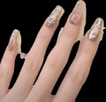 Pink cat-eye press-on nails with silver 3D fluid metal textures and French style design - Large (L) / 1208-Medium Coffin Pink Princess (Silver Liquid Metal)