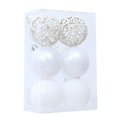 Set of 6 white Christmas ball ornaments with hollow carvings and pearlescent finish - White