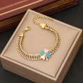 Pulsera dorada de doble fila de strass con tréboles de colores sobre un joyero de calidad - Estilo de Trébol de Cuatro Hojas con Diamantes de Imitación (1#)