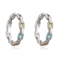 Boucles d'oreilles créoles maillons de chaîne en émail coloré avec design huile - Base Argentée-Émail Blanc Jaune Bleu