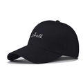 Classic washed cotton black baseball cap featuring white shell embroidery and curved brim - Black