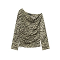 Olive green zebra print off-shoulder long sleeve top with side drawstring ruching - XS / Olive Green Zebra Print