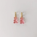 Pink gummy bear drop earrings with gold hoop and sparkling zircon stones - Transparent Pink