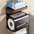 Wall-mounted walnut wood and matte black metal tissue box shelf for bathroom storage - Walnut Wood / Metal / Walnut Black