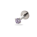 Titanium labret stud featuring a brilliant-cut lavender zircon in a four-prong setting - Silver-Lavender Zircon