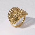 Anello in acciaio inossidabile dorato a forma di foglia dal design naturale minimalista - Regolabile / Oro