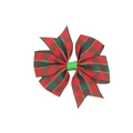 Christmas hair bow clip featuring red and green plaid patterns with golden thread accents - Red and Green Plaid Style