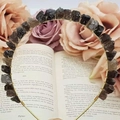 Handmade gold wire crown headband featuring dark raw crystal stones on vintage book - Smoky Quartz Gold Wire Gold Headband