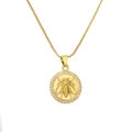 Elegant gold celestial necklace featuring a round zircon pendant with an embossed bee design - Round Ring Bee Relief - Gold