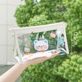 Cartoon transparent PVC pencil case with blue bear party print and large capacity - Transparent - White Border (Blank)