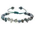 Handmade woven cord bracelet with moss agate beads and raw crushed gemstones - Moss Agate