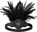 Vintage black feather headband with rhinestone bead decoration for 1920s themed parties - Black Feather Rhinestone