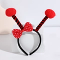 Red and black bee costume headband with spring antennae and pom poms for parties - No.26 Bee Headband