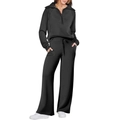 Completo relax nero da donna con felpa a mezza zip e pantaloni sportivi a gamba larga neri - Taglia S / Top E Pantaloni / Nero