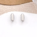 Minimalist oval silver metal stud earrings with a polished smooth finish in a trendy style - Silver Letter I