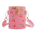 Pink cherry print bucket shoulder bag for girls with adjustable strap and floral gold zippers - Rose Red