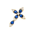 Dettaglio ciondolo a croce placcato oro 18K con gemme blu a goccia e piccoli zirconi bianchi - Oro Zirconia Blu