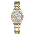 Luxury multi-functional steel watch with crystal bezel and silver-gold tone strap - Two-tone White Dial