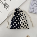 Macro detail of drawstring closure on black and white polka dot canvas storage pouch - Black Stripe Polka Dot (Small)