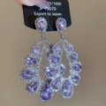925 silver needle drop earrings with purple pear-shaped gemstone and crystal inlay - Water Drop Style / Silver-Purple