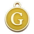 Golden round pendant with yellow enamel finish and uppercase English letter G design - Uppercase Letter G Style / 1 Piece (12x14mm) / Yellow
