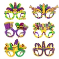 6er-Set bunte Mardi Gras Papierbrillen in Lila, Grün und Gold für Party-Foto-Requisiten - 6er-Pack Mardi Gras Papierbrillen