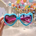 Kids heart shaped sunglasses in blue and pink finish with a cute bow decoration - Blue Heart Bowknot