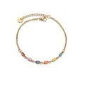 Gold stainless steel bracelet featuring multi-colored enamel oval charms and lobster clasp - Six-Color Oval Enamel Style (B899)