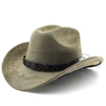 Chapeau de cowboy western en daim vert olive avec large bord et bandeau en cuir tressé marron - M (56-58cm) / Vert Militaire