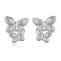Detailed view of silver double butterfly stud earrings with polished metallic finish - Butterfly Design / Style D Silver