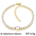 Gold heart tennis bracelet with white zircons and adjustable lobster clasp closure - Gold/White (KB168998-Z)