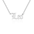 Silver stainless steel Leo zodiac necklace with gothic old English font pendant - Leo / Steel