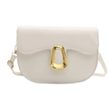 White semi-circular saddle bag with smooth PU finish and gold geometric metal buckle - White