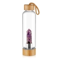 Single-layer glass water bottle with bamboo lid and purple amethyst crystal point - Dreamy Purple