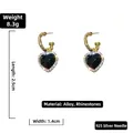 Gold finish heart drop earrings with black rhinestones and silver pins, 2.5cm long - Black Heart - Chinese Info (HE5766)