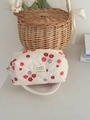 Beige Kosmetiktasche aus Cord mit roten Blumen und großem Fassungsvermögen für Reisen - Rote Blumen Cord [Achteckige Tasche]