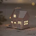 Luminous white wooden Christmas house ornament with reindeer cutout and warm LED light - Medium White House - Deer