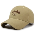 Classic khaki cotton baseball cap with dark brown WakgeRoffe embroidery and a curved brim - Adjustable / Deep Beige