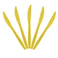 Five bright yellow plastic party knives with diamond texture for bee theme birthdays - Yellow Plastic Knives 10PCS
