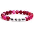 Perlenarmband aus rosa Achat mit weißen MAMA-Buchstabenperlen und silbernen Trennelementen - MAMA Buchstabe