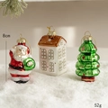 Three-piece Christmas glass ornaments set including Santa, house and tree, 8cm height - 3-Piece Set