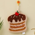 Cute cake-shaped coral fleece hand towel in beige with strawberry embroidery and Sweet text - Chocolate Cake