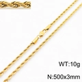 500x3mm 10g gold-plated stainless steel rope chain necklace for men and women - 500x3mm(KN231955-Z)