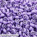 Flat lay of purple acrylic round beads with black smiley face pattern for DIY jewelry - Purple Black Smile